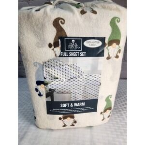 Brand NEW Dan River 4 Piece Full Size Flannel Sheet Set 100% Cotton Gnome design
